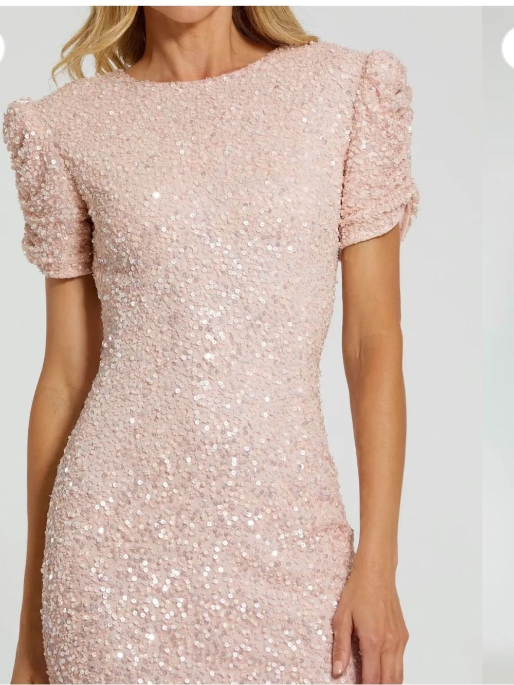 Mac Duggal Blush Sequin Puff-Sleeve Mini Dress
